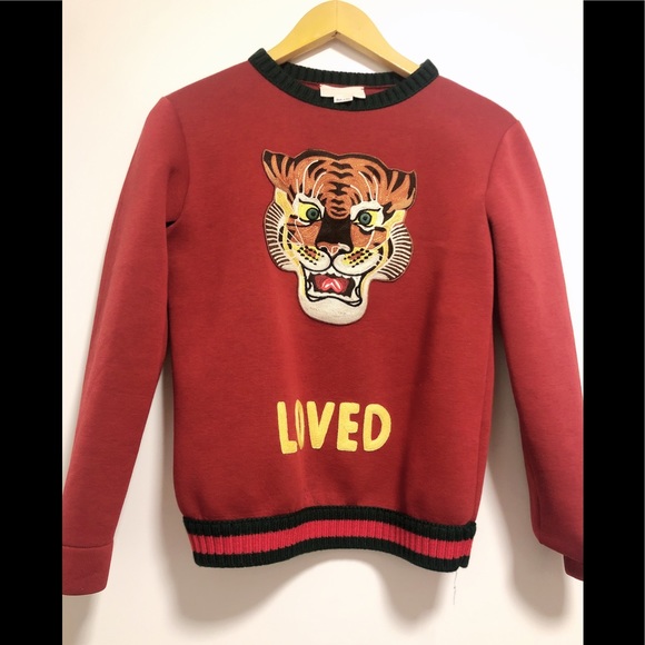 Gucci Sweaters - Gucci Red Crewneck Tiger 'LOVED' Sweatshirt
